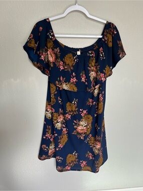 Women’s Navy Floral Off-Shoulder Dress